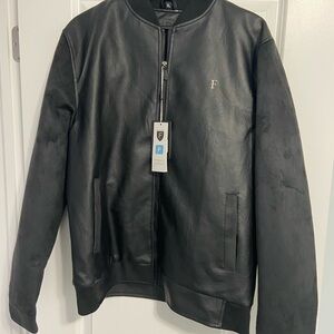 Black Vegan Leather and Suede Bomber Jacket